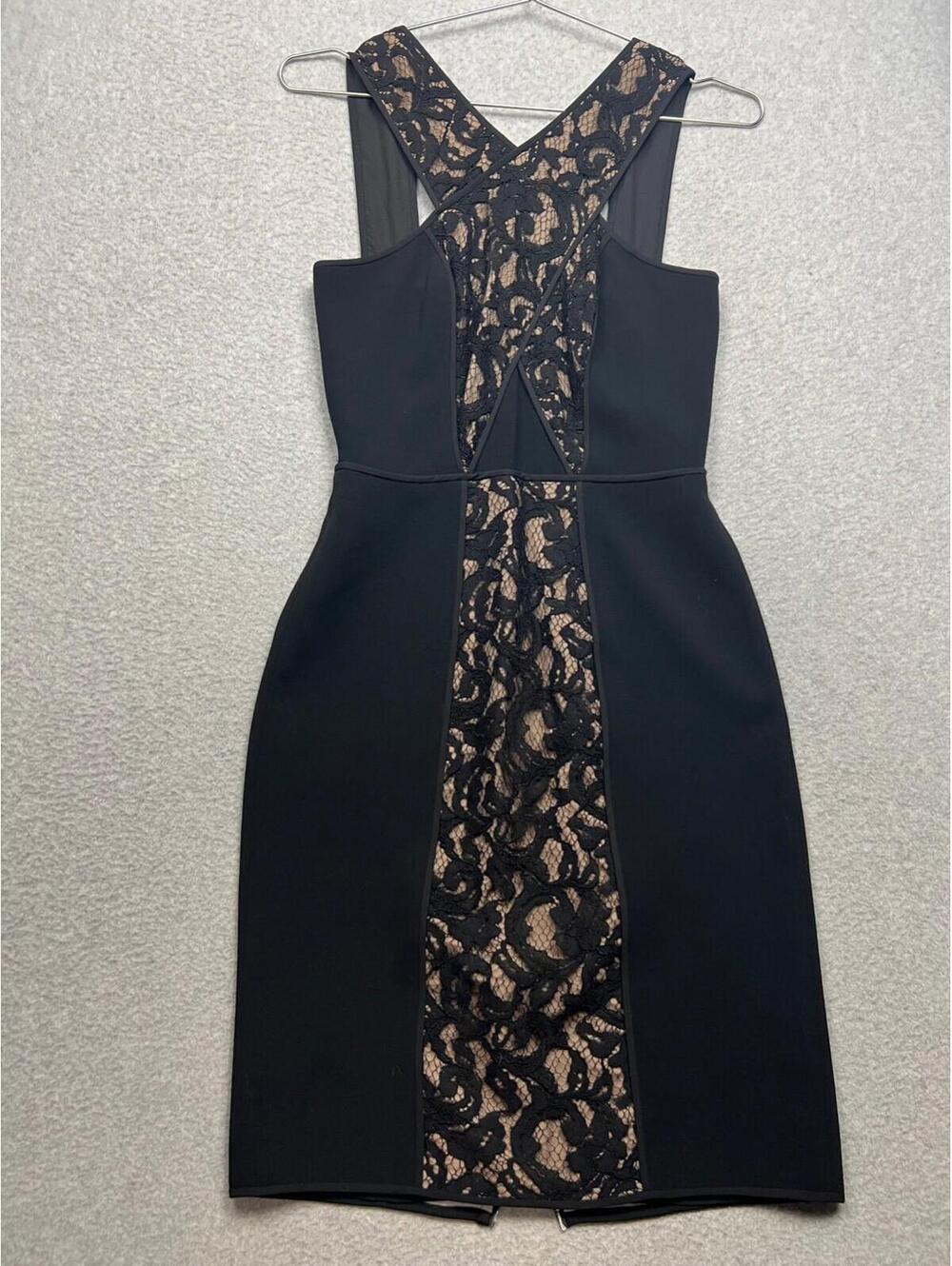 BCBGMaxazria Womens Lace Sheath Dress 2 Crisscross Bodice Formal Sexy Elegant